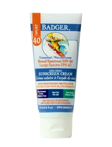 Badger SPF 40 Sport Clear Zinc Sunscreen Unscented 87 ml.